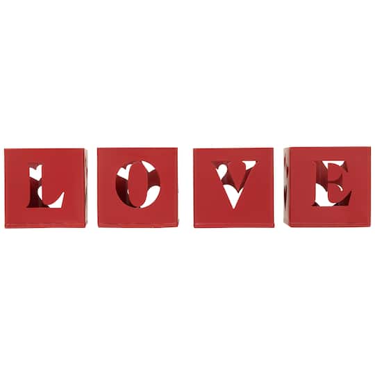 Valentine's Day Red Love Blocks Metal Votive Candle Holders Set By Northlight | 2.75" x 2.75" x 2.75" | Michaels®